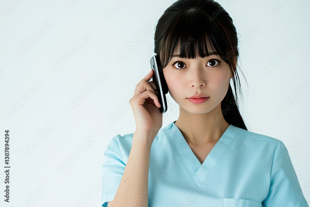 Nurse phone call studio portrait, healthcare Nurse phone call studio portrait, healthcare