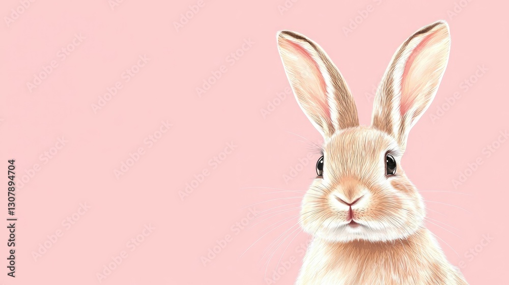 Fototapeta premium Photo of a little bunny, on a soft pink background Easter theme