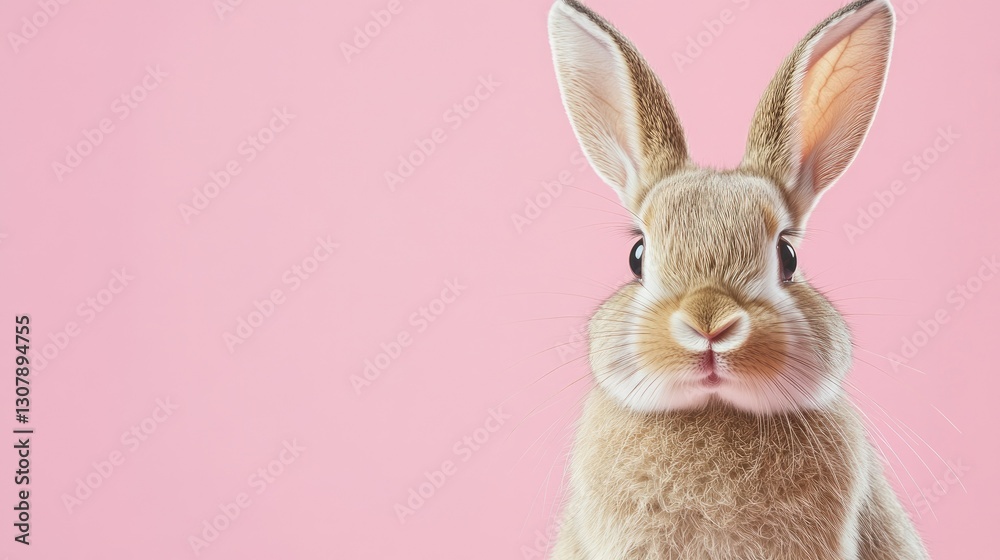 Fototapeta premium Photo of a little bunny, on a soft pink background Easter theme