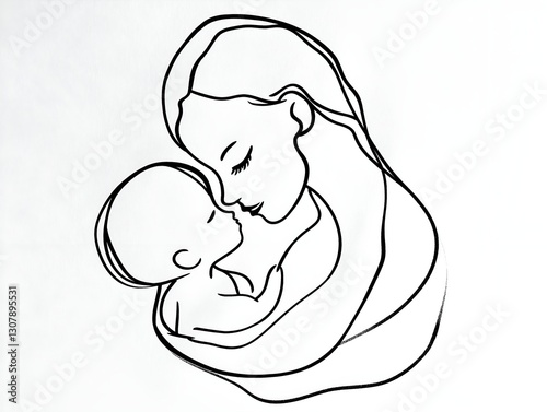 Mother’s Day patterns and prints featuring a line art design of a mother and baby in soft shades of black and white
