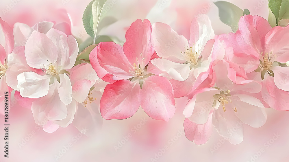 Pink apple blossoms, spring branch, soft focus, pastel background, floral design Pink apple blossoms, spring branch, soft focus, pastel background, floral design