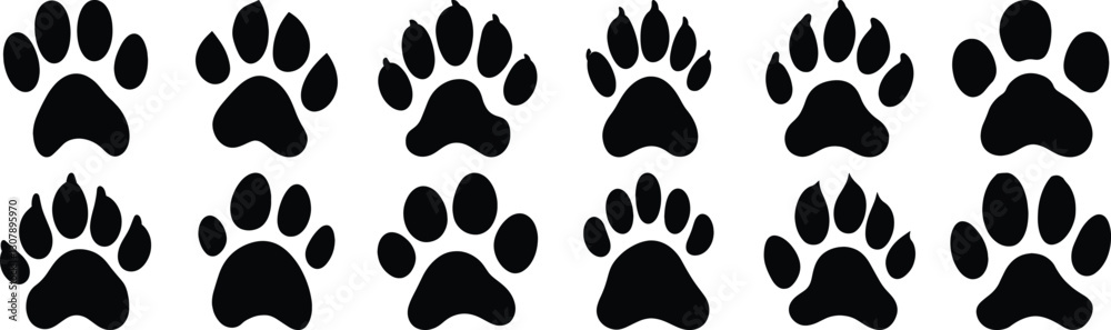 Paw silhouette set vector design big pack of animal illustration and icon Paw silhouette set vector design big pack of animal illustration and icon