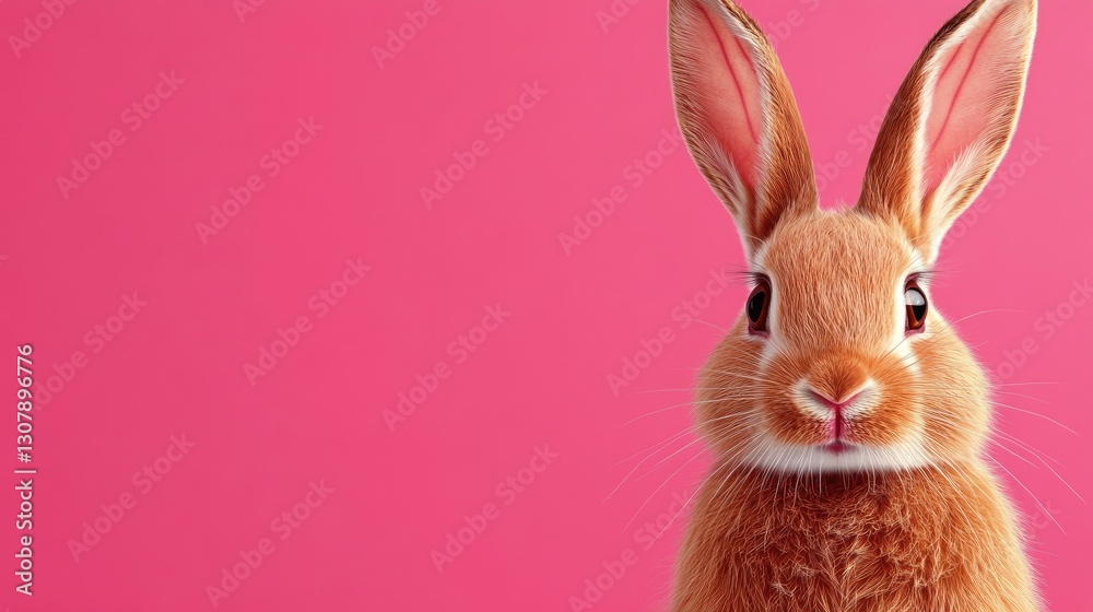 Fototapeta premium Photo of a little bunny, on a soft pink background Easter theme