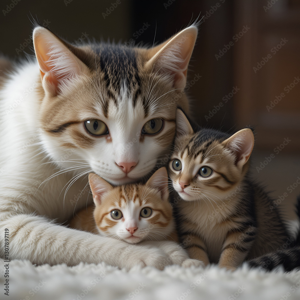 Mom cat (mother cat) and baby cat. Mom cat (mother cat) and baby cat.
