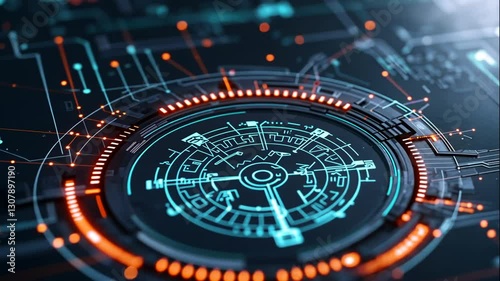 Wallpaper Mural Futuristic Digital Interface Glowing Orange Blue Technology Concept Torontodigital.ca