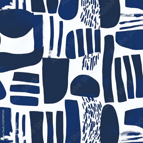 blue and white pattern featuring thick lines and simple organic shapes 