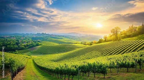 Wallpaper Mural Peaceful vineyard landscape with rolling hills and rows of grapevines. Torontodigital.ca