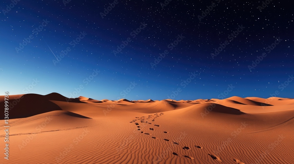 Naklejka premium Starry night sky above a peaceful desert landscape, ideal for astro-tourism.