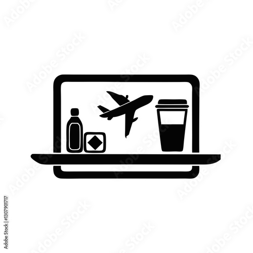 Laptop with Airplane, Passport, and Coffee Cup Representing Online Travel Booking, Remote Work, and Digital Nomad Lifestyle