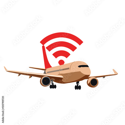 Airplane with Wi-Fi Signal Representing Inflight Internet, Smart Travel, and Airline Digital Services