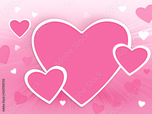 large and small pink hearts on a white stroke on a gradient pink background, template, pattern, card, copy space