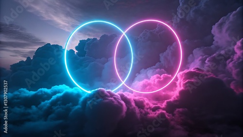 Wallpaper Mural Surreal clouds with blue and pink neon rings in the sky Torontodigital.ca