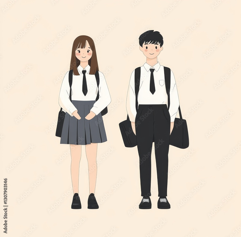 high school uniforms, featuring two people in matching outfits high school uniforms, featuring two people in matching outfits