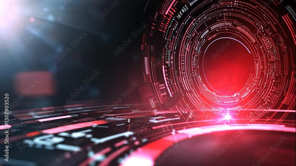Abstract digital design with glowing red elements and circular patterns