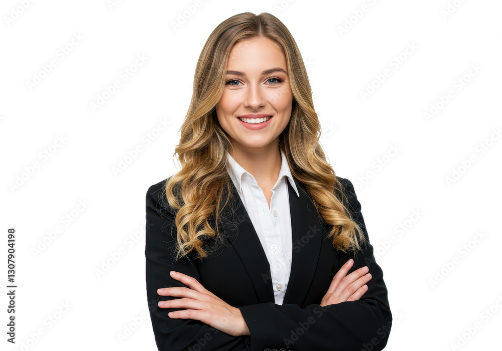 A confident young businesswoman with long wavy blonde hair isolated on transparent background A confident young businesswoman with long wavy blonde hair isolated on transparent background