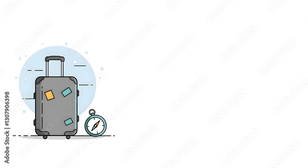 Minimalist Travel Illustration with Suitcase and Compass Minimalist Travel Illustration with Suitcase and Compass