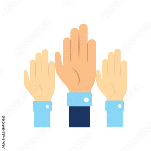 Vector Illustration of Multiple Hands Raised in the Air Symbolizing Volunteering, Participation, and Community Support