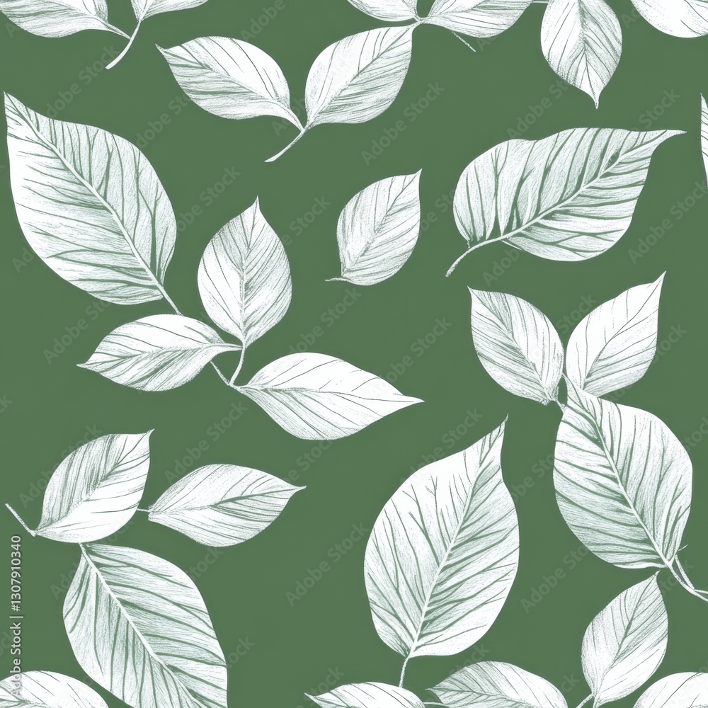 Obraz premium seamless pattern with white leaves on mint green background