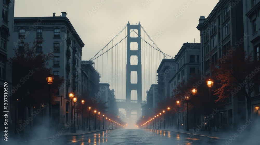 Obraz premium San Francisco Noir: High-Contrast Ink Illustration