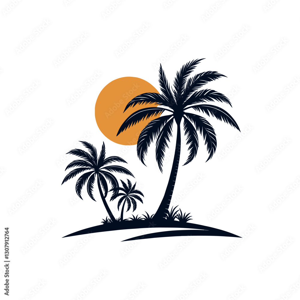 Obraz premium palm tree silhouette logo vector line art logo design