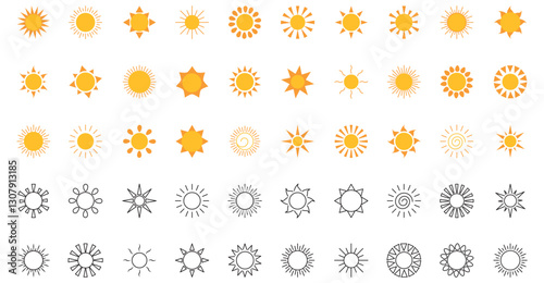 Set of sun vector icons with white background
