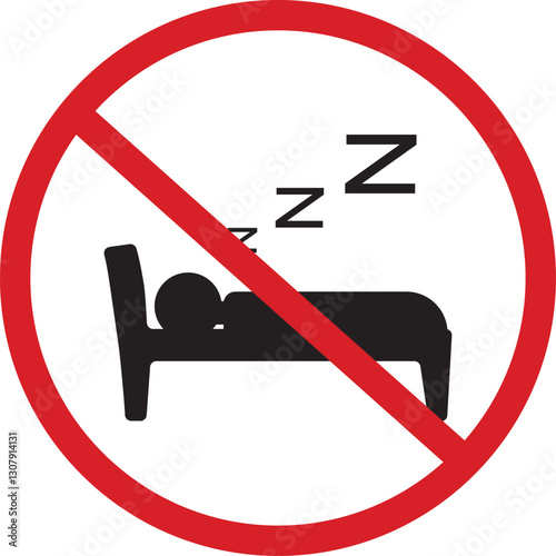 An illustration of a red circle with a red diagonal line through a silhouette of deep sleep on a mattress, sleeping deeply on the mattress is prohibited