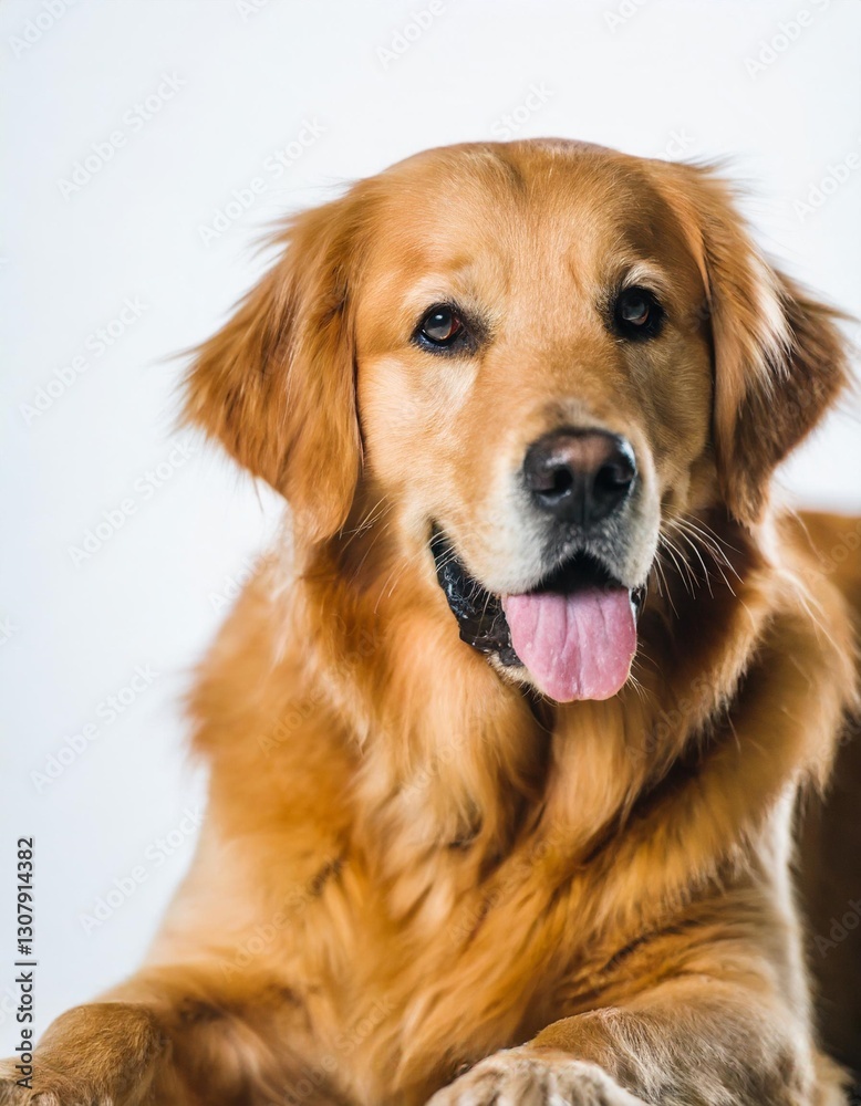 Golden Retriever Dog Laying Down in a Studio Set on Isolated White Background Golden Retriever Dog Laying Down in a Studio Set on Isolated White Background