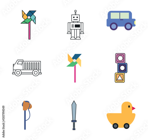 Toys vector icon set with white background