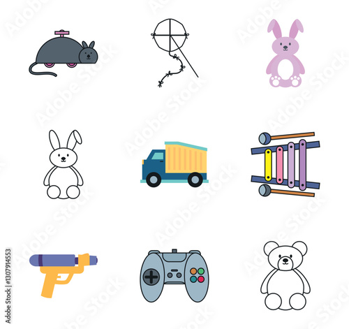 Toys vector icon set with white background