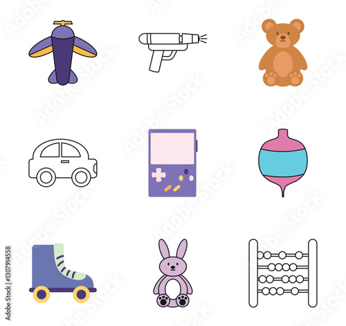 Toys vector icon set with white background