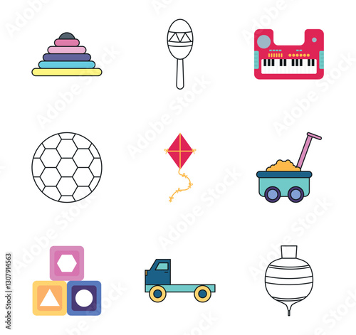 Toys vector icon set with white background
