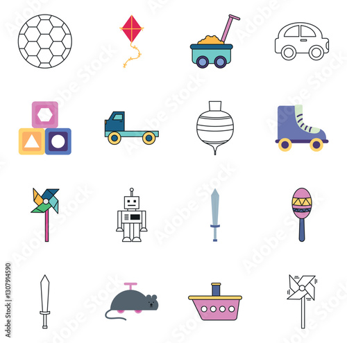 Toys vector icon set with white background