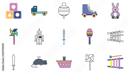 Toys vector icon set with white background