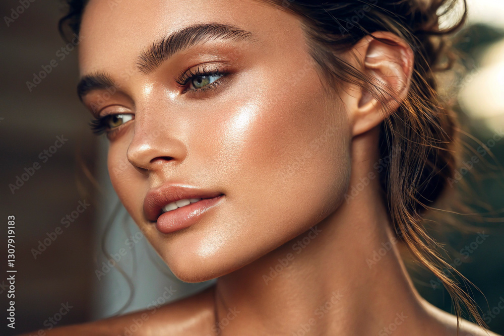 Obraz premium Portrait of beauty caucasian woman with perfect healthy glow skin facial, Beauty women beauty skincare concept.