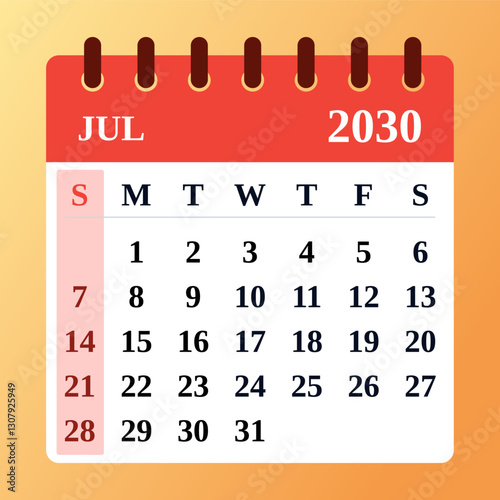Refreshing July 2030 calendar with a cool sky-blue aesthetic. Perfect for holiday schedules, business planning, and task management.