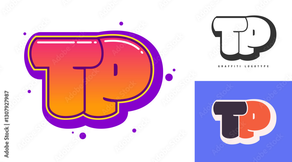 TP logo design for festival or party. Initial letter t and p in graffiti style. Creative modern lettering company name of font typography. Kids trendy logotype or identity. TP logo design for festival or party. Initial letter t and p in graffiti style. Creative modern lettering company name of font typography. Kids trendy logotype or identity.