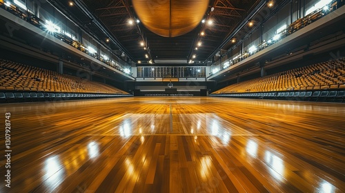 Gleaming Hardwood Arena: A Dramatic Indoor Sporting Venue