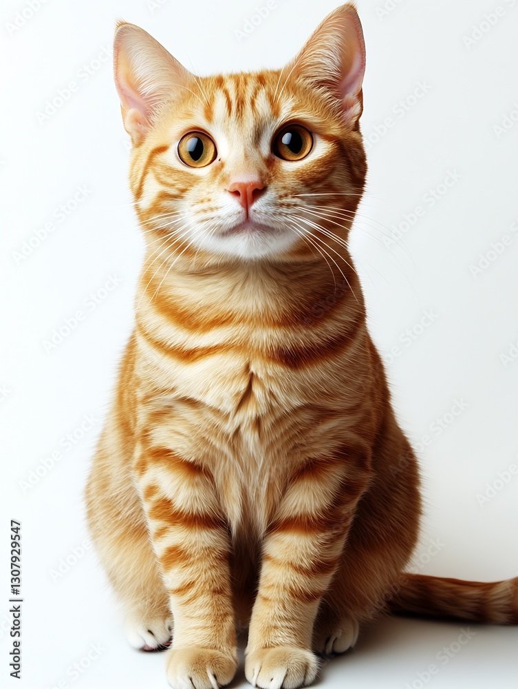 Obraz premium Charming Orange Tabby Cat Posing Endearingly with a Curious Expression on a Clean White Background : Generative AI