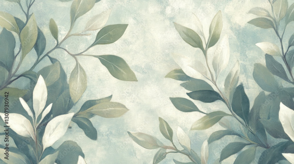 Fototapeta premium Delicate Pastel Leaves on Light Blue Background. Possible use Stock photo for nature-themed design