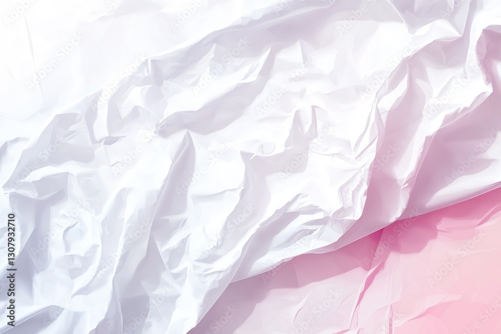 Crumpled white fabric texture with soft pink background in bright light : Generative AI Crumpled white fabric texture with soft pink background in bright light : Generative AI