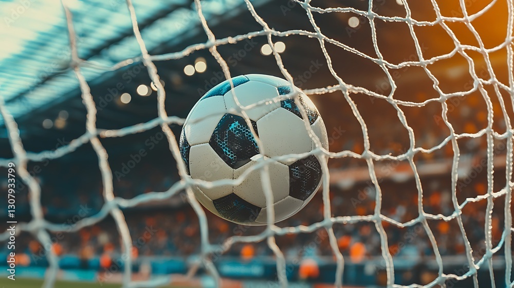 Naklejka premium Soccer Goal, Ball, Stadium, Crowd