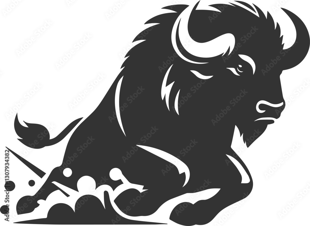 A buffalo skidding to a stop after charging animal vector silhouette A buffalo skidding to a stop after charging animal vector silhouette