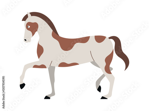 Spotted horse walking. Animal character. Vector isolated flat illustration