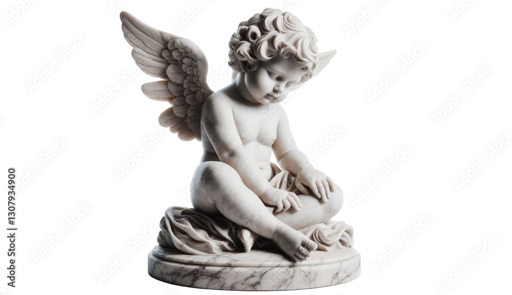 Fototapeta premium Cherub, cherubs, png file, marble stone statue, sculpture isolated on transparent background - Fictional Person. Graphic resource angel, catholic, good health, religion, faith, power