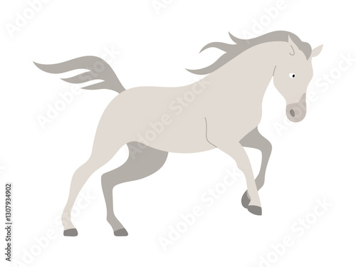 White horse galloping. Animal character running. Vector isolated flat illustration