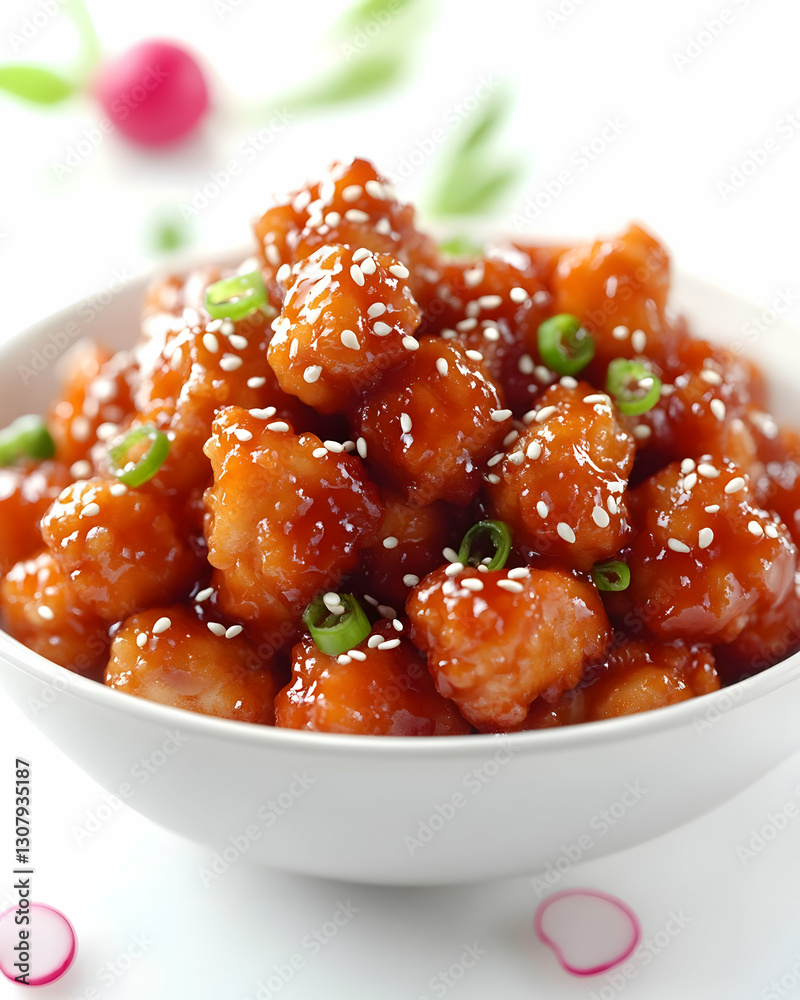 Delicious Sesame Chicken in Sweet and Sour Sauce - A Realistic Food Photo Delicious Sesame Chicken in Sweet and Sour Sauce - A Realistic Food Photo