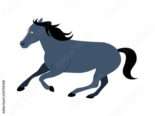 Horse galloping. Animal character running fast. Vector isolated flat illustration
