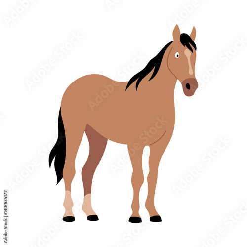 Horse standing calmly. Animal character. Vector isolated flat illustration
