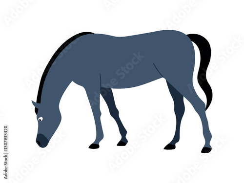 Horse standing with head down. Animal character. Vector isolated flat illustration