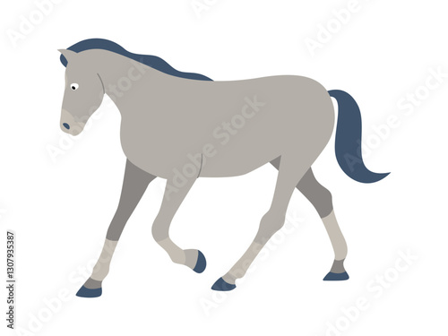Horse Walking Calmly. Animal Character. Vector Isolated Flat Illustration